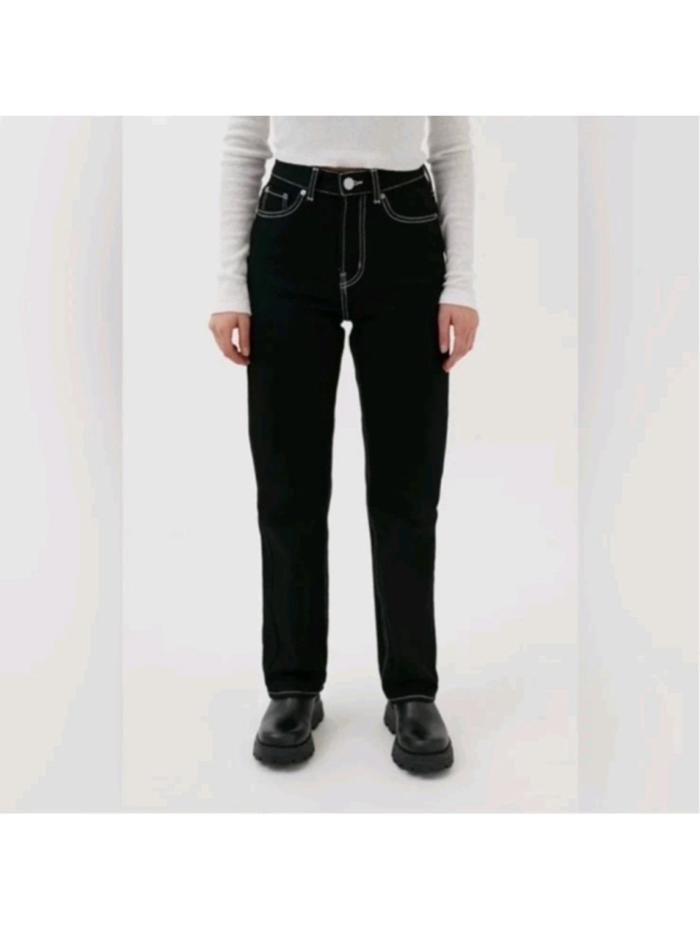 BDG Urban Outfitters Cowboy Jeans Sz 24 Black Contrast Stitch High Rise Straight